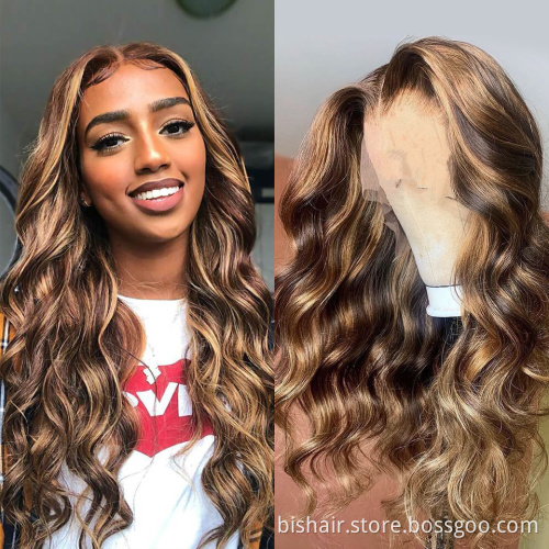 Black Lady 4/27 Wavy Human Hair Wig Brazil 100% Real Hair Lace Front Real Real Wig Closed Pre-Pulled 13x4T Remy Wholesaler
